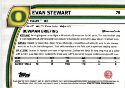 2024 Bowman University Chrome Teal Lava Refractor #75 Evan Stewart Oregon Ducks