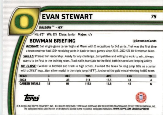 2024 Bowman University Chrome Teal Lava Refractor #75 Evan Stewart Oregon Ducks