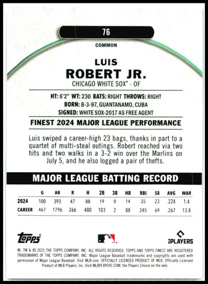 2025 Topps Finest #76 Luis Robert JR White Sox
