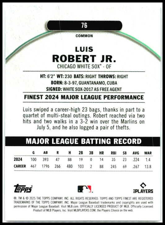 2025 Topps Finest #76 Luis Robert JR White Sox