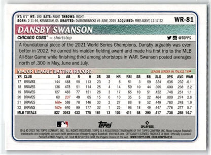 2023 Topps Big League #WR-81 Dansby Swanson Chicago Cubs