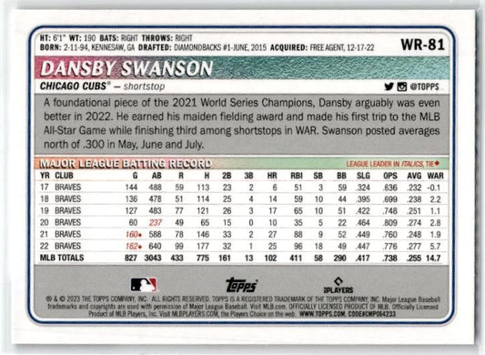 2023 Topps Big League #WR-81 Dansby Swanson Chicago Cubs