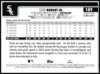 2025 Topps Silver Crackle Foilboard #189 Luis Robert Jr. Chicago White Sox
