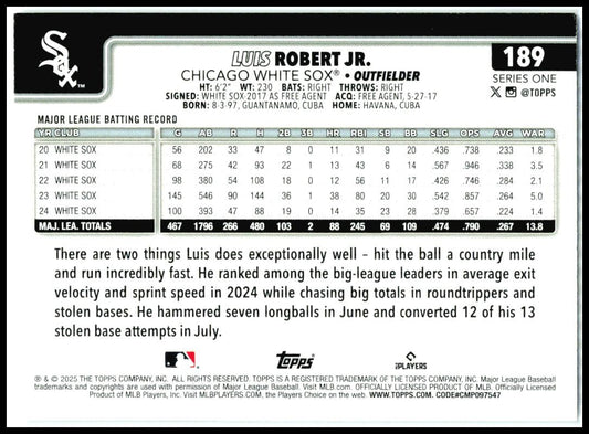 2025 Topps Silver Crackle Foilboard #189 Luis Robert Jr. Chicago White Sox