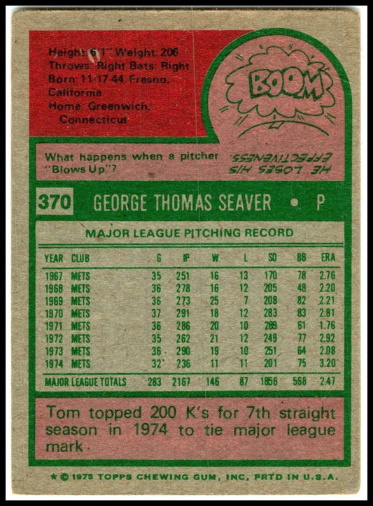 1975 Topps #370 Tom Seaver New York Mets