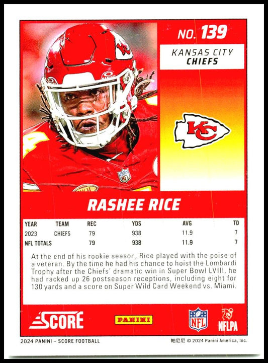 2024 Score #139 Rashee Rice Kansas City Chiefs