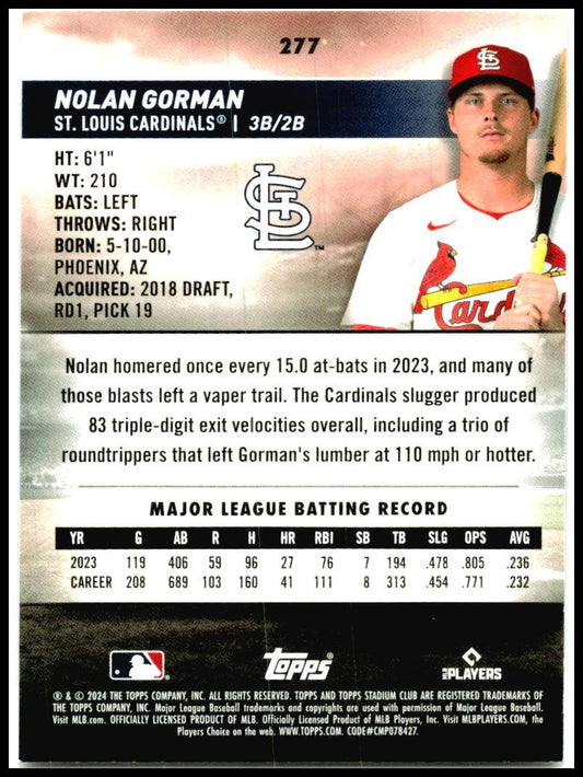 2024 Stadium Club #277 Nolan Gorman St. Louis Cardinals