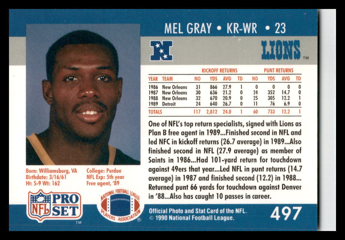 1990 Pro Set #23 Mel Gray  Detroit Lions