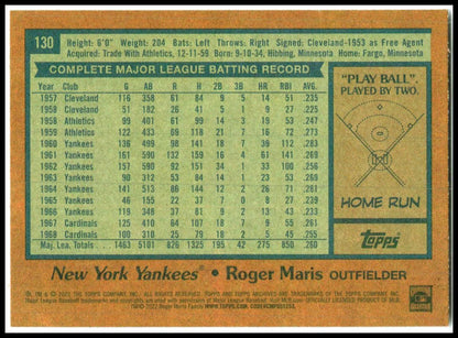 2022 Topps Archives #130 Roger Maris New York Yankees