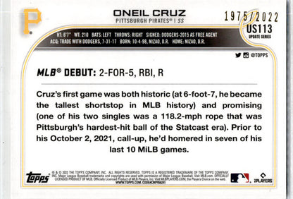 2022 Topps Update  Gold #US113 Oneil Cruz Pittsburgh Pirates /2022
