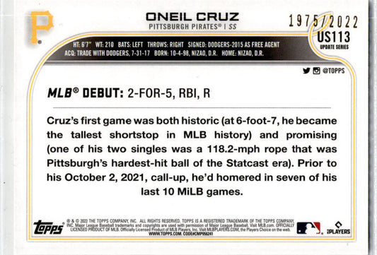 2022 Topps Update  Gold #US113 Oneil Cruz Pittsburgh Pirates /2022