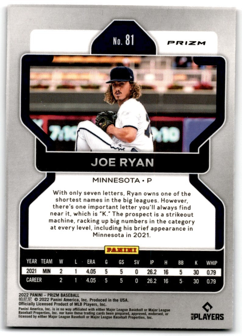 2022 Panini Prizm Red/White/Blue Joe Ryan Rookie Minnesota Twins #81