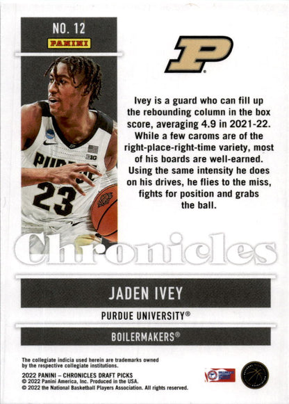 2022 Panini Chronicles Draft Picks #12 Jaden Ivey Purdue / Detroit Pistons