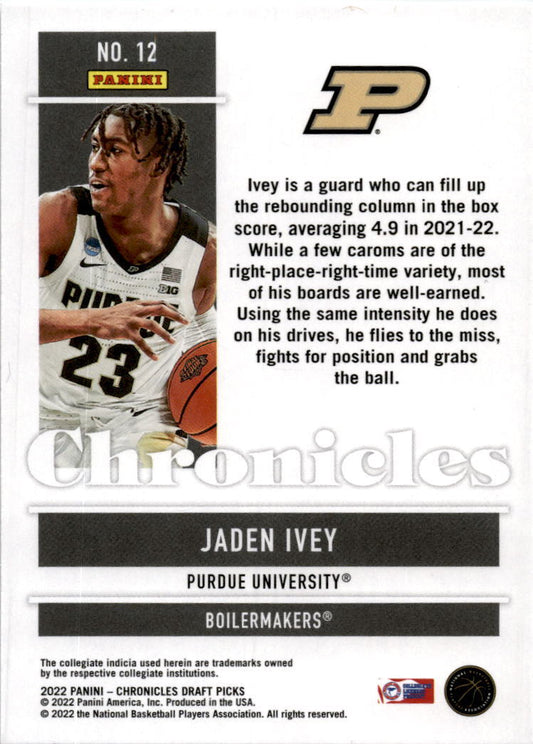 2022 Panini Chronicles Draft Picks #12 Jaden Ivey Purdue / Detroit Pistons