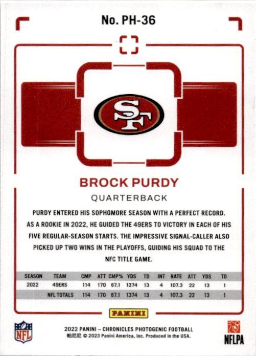 2022 Panini Chronicles Photogenic Pink #PH-36 Brock Purdy San Francisco 49ers