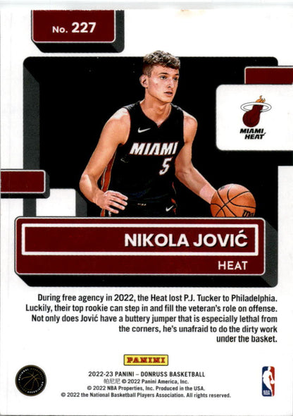 2022-23 Donruss #227 Nikola Jovic Rookie Miami Heat