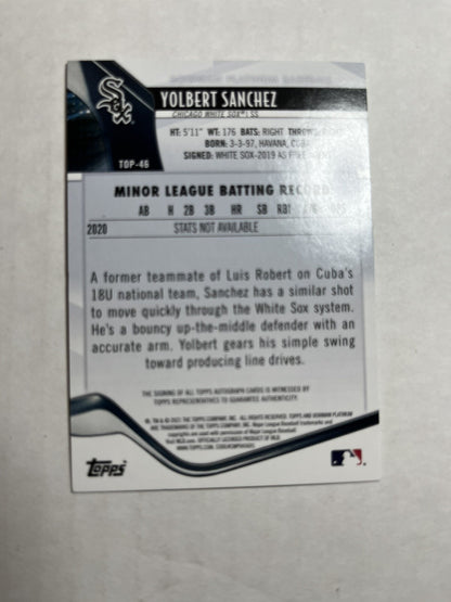 2021 Bowman Platinum Top Prospects Yolbert Sanchez Ice Foil Auto /50