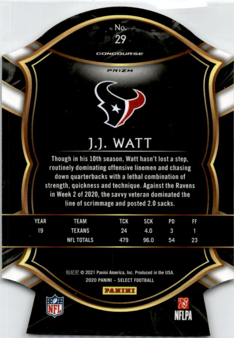2020 Panini Select Red Die Cut #29 J.J. Watt Houston Texans