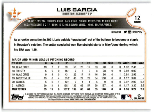 2022 Topps Chrome Refractor Luis GaRCia Houston Astros #12