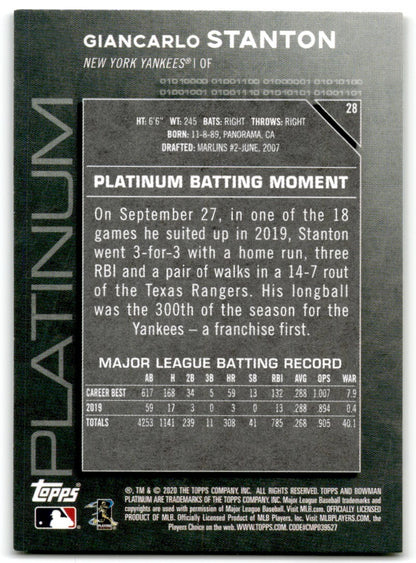 2020 Bowman Platinum Wal-Mart Chartreuse Giancarlo Stanton New York Yankees #28