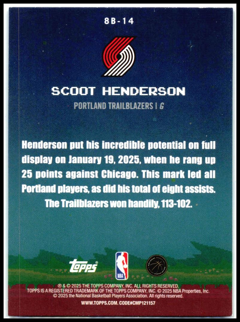 2025-26 Topps 8-Bit Ballers Holo Foil #8B-14 Scoot Henderson Blazers