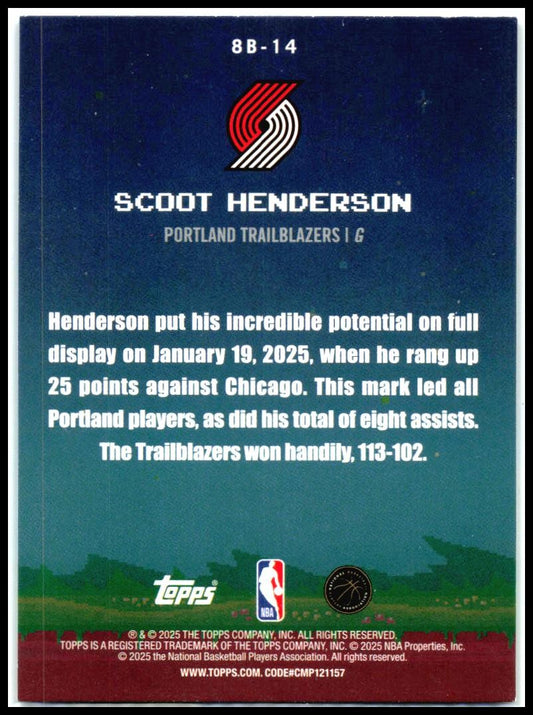 2025-26 Topps 8-Bit Ballers Holo Foil #8B-14 Scoot Henderson Blazers