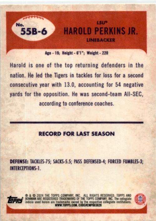 2024 Bowman University Chrome 1955 Bowman Football #55B-6 Harold Perkins Jr.