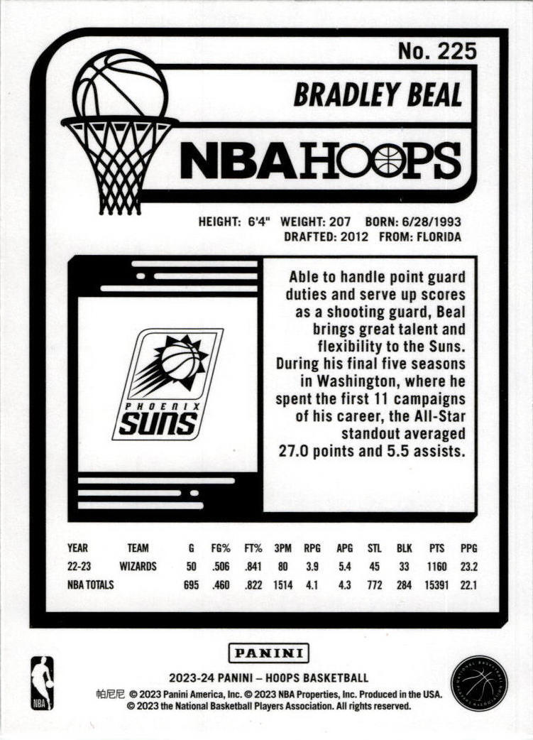2023-24 Hoops #225 Bradley Beal Phoenix Suns