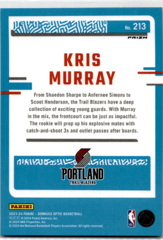 2023-24 Donruss Optic Purple Shock #213 Kris Murray Rookie Blazers