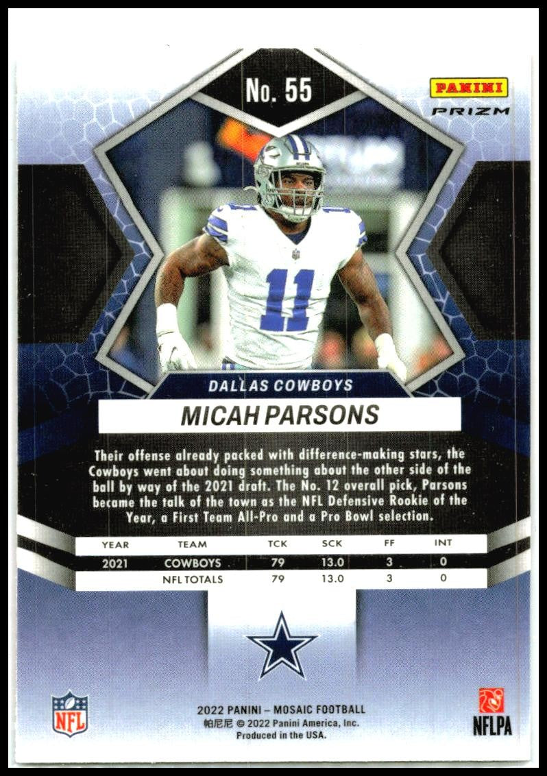 2022 Panini Mosaic Mosaic Reactive Orange #55 Micah Parsons Dallas Cowboys