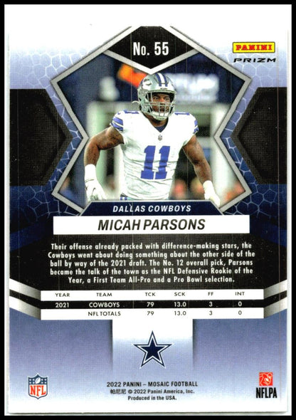 2022 Panini Mosaic Mosaic Reactive Orange #55 Micah Parsons Dallas Cowboys