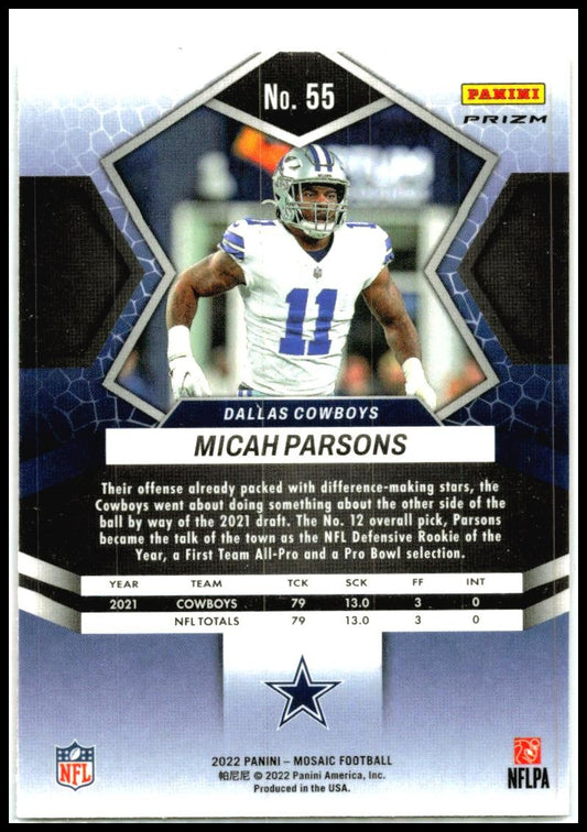 2022 Panini Mosaic Mosaic Reactive Orange #55 Micah Parsons Dallas Cowboys