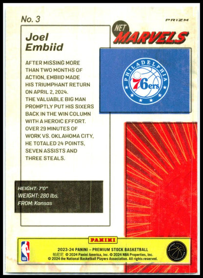 2023-24 NBA Hoops Premium Stock Net Marvels SSP Scope ##3 Joel Embiid 76ers