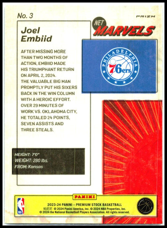 2023-24 NBA Hoops Premium Stock Net Marvels SSP Scope ##3 Joel Embiid 76ers