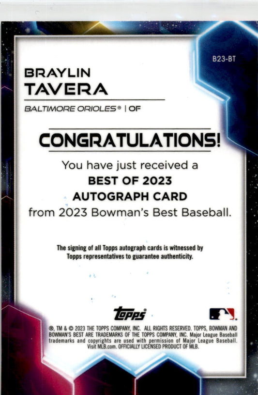 2023 Bowman's Best #B23-BT Braylin Tavera Auto Baltimore Orioles