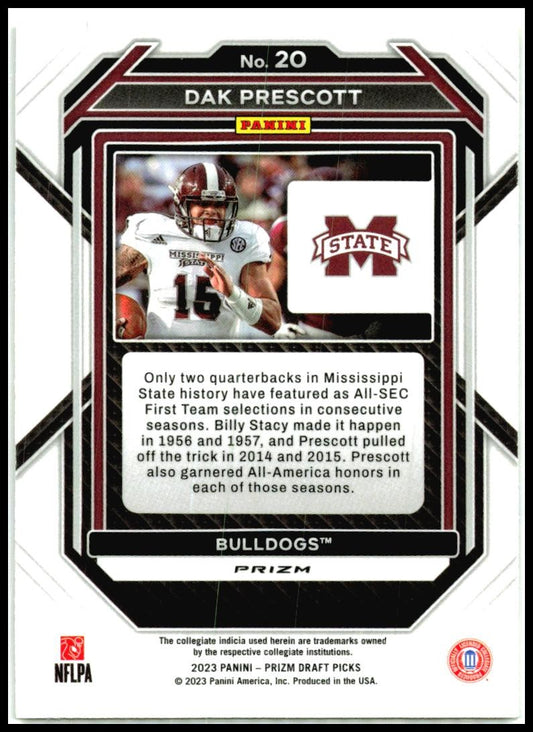 2023 Panini Prizm Draft Picks Prizms Gold Ice #20 Dak Prescott Cowboys
