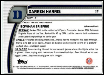 2024-25 Bowman University Chrome Green Shimmer #18 Darren Harris Duke
