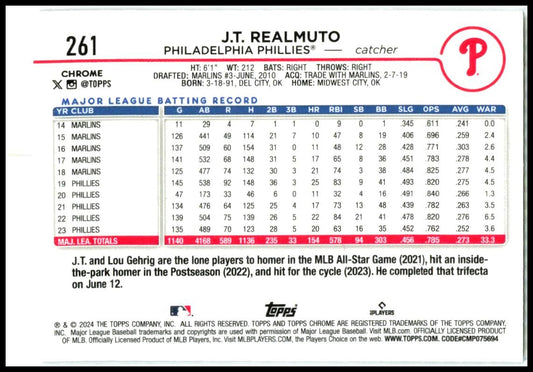 2024 Topps Chrome X-Fractors #261 J.T. Realmuto Philadelphia Phillies