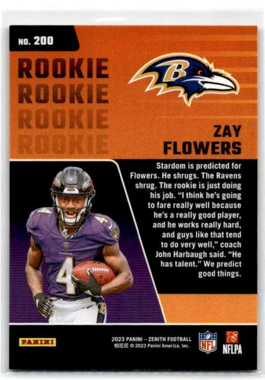 2023 Panini Zenith #200 Zay Flowers Rookie Baltimore Ravens
