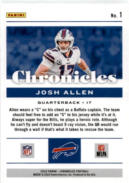 2022 Panini Chronicles Teal #1 Josh Allen Buffalo Bills