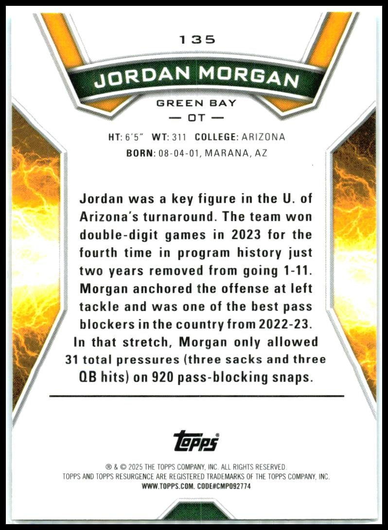 2024 Topps Resurgence Blue & Pink Shock #135 Jordan Morgan Rookie Packers
