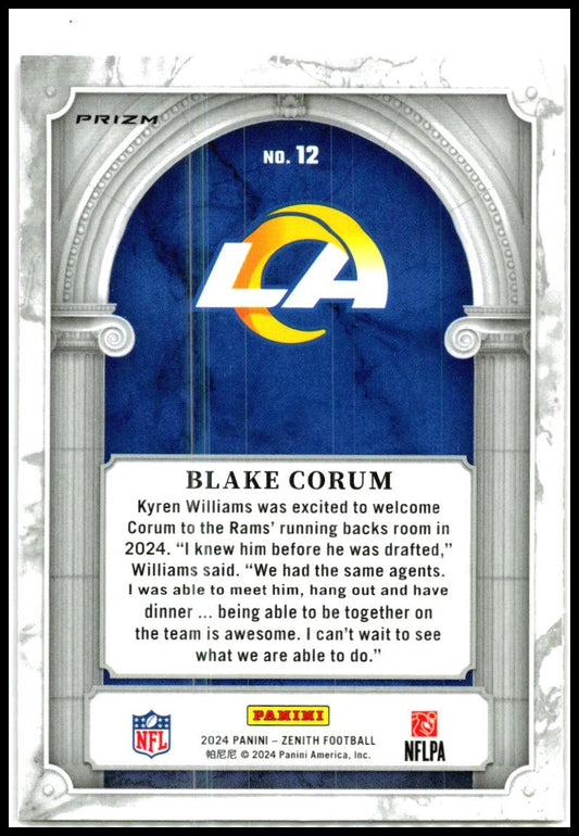 2024 Panini Zenith Z Marquee Orange #12 Blake Corum Los Angeles Rams