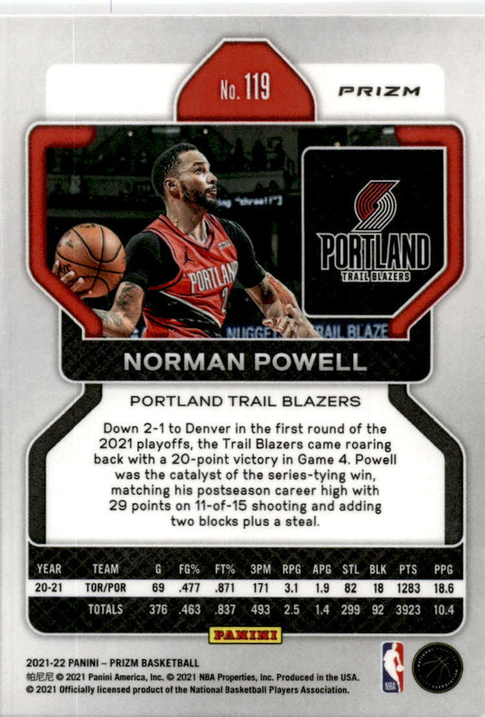 2021-22 Panini Prizm Red White and Blue #119 Norman Powell Trail Blazers