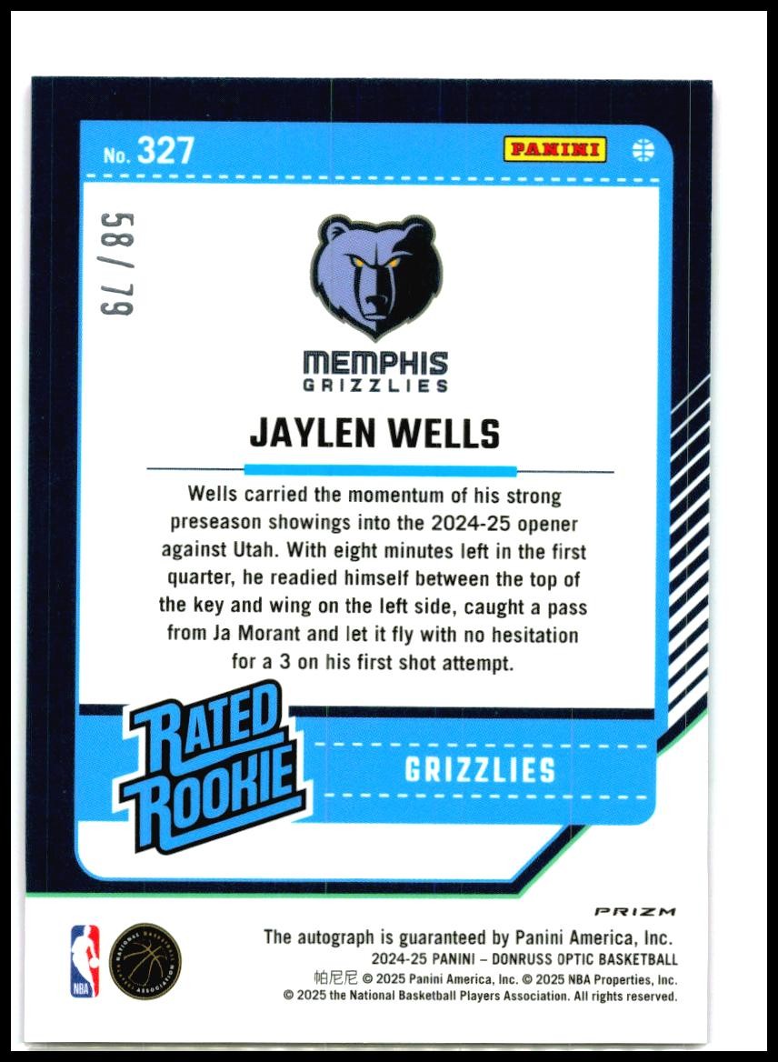 2024-25 Donruss Optic Auto Pink Velocity /79 #327 Jaylen Wells