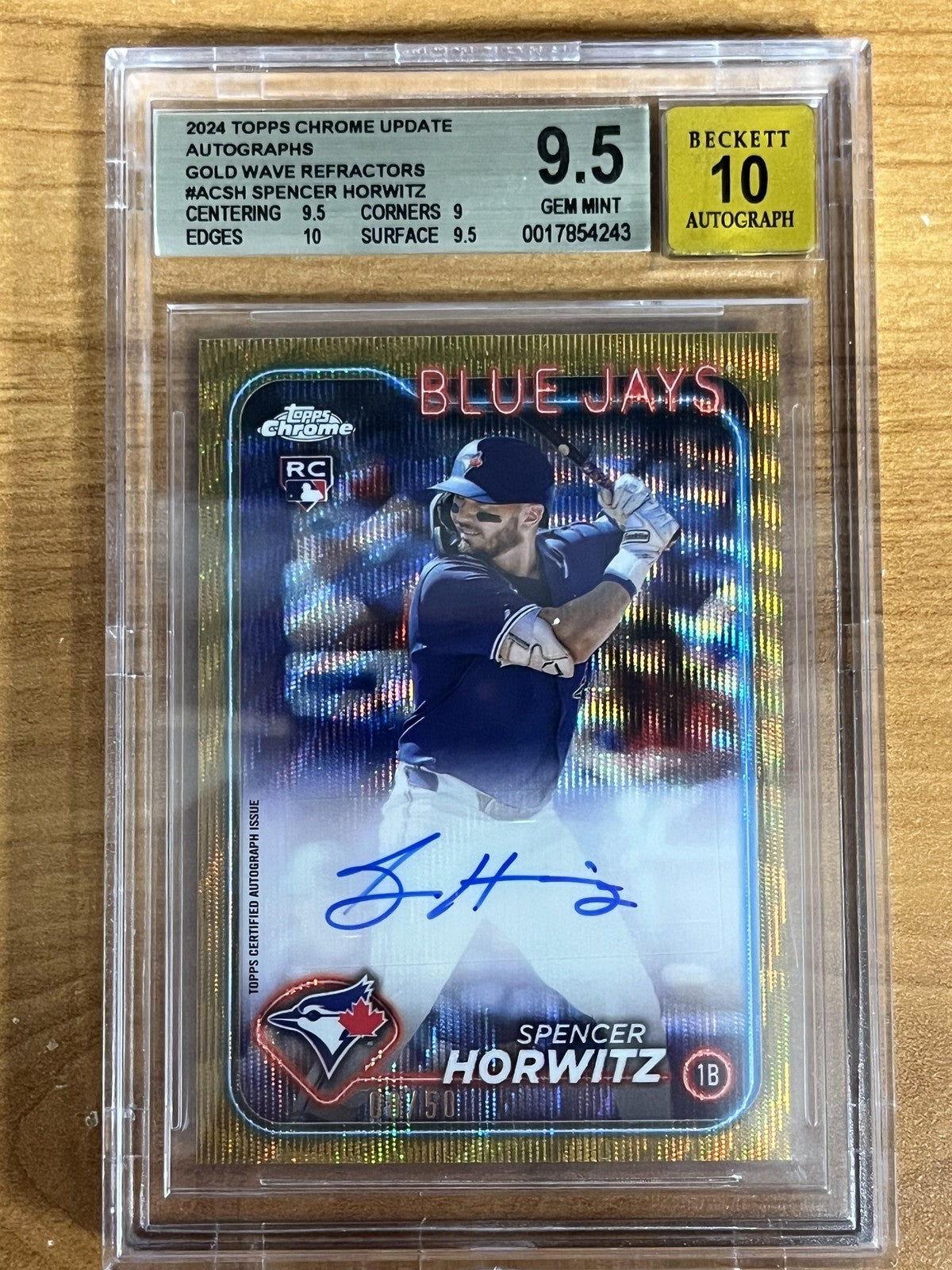 2024 Topps Chrome Auto Gold Wave #AC-SH Spencer Horwitz Auto Blue Jays BGS 9.5