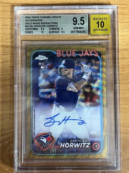2024 Topps Chrome Auto Gold Wave #AC-SH Spencer Horwitz Auto Blue Jays BGS 9.5