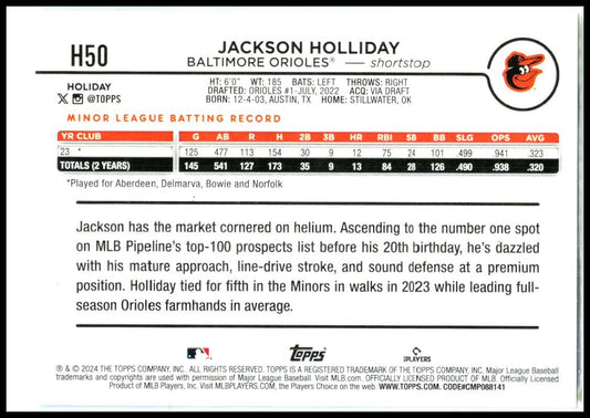 2024 Topps Holiday #H50 Jackson Holliday Baltimore Orioles