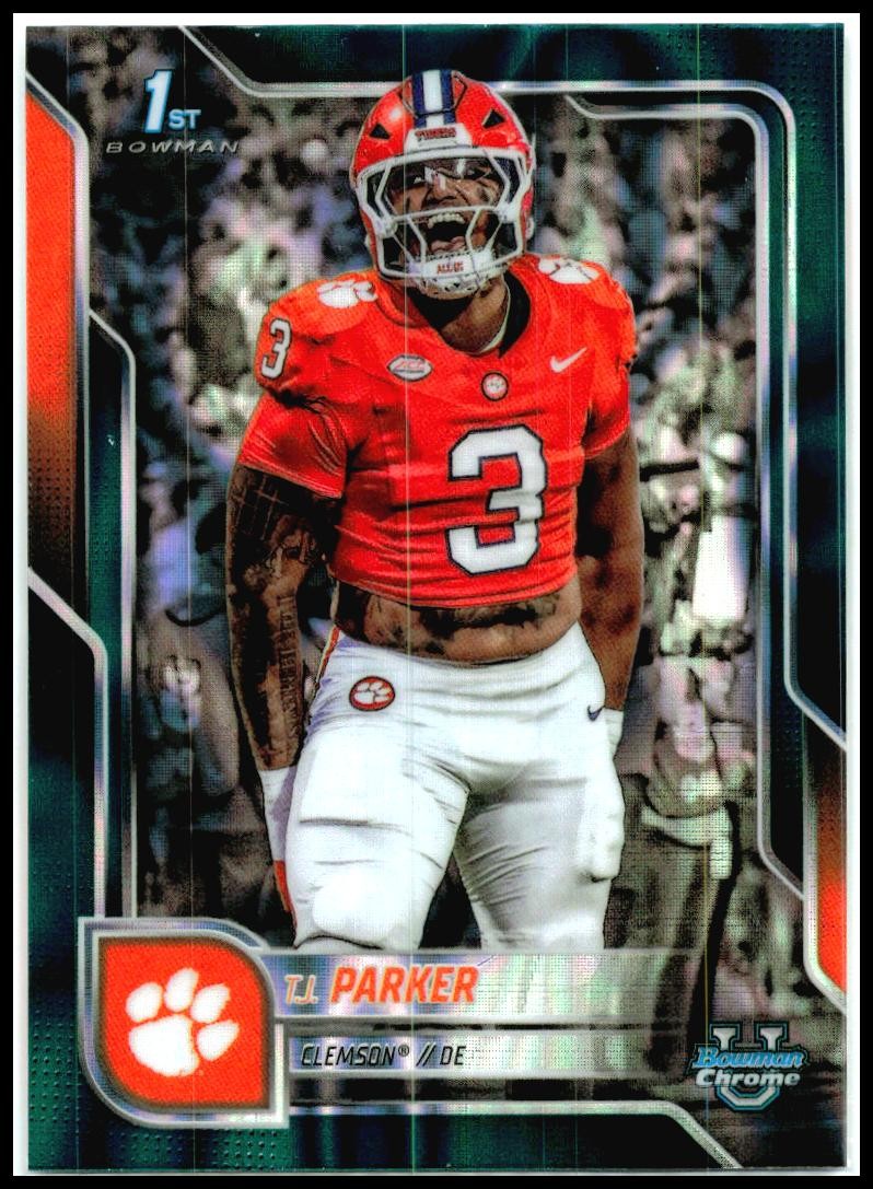 2025 Bowman University Chrome Teal Lava Refractor #114 T.J. Parker Tigers