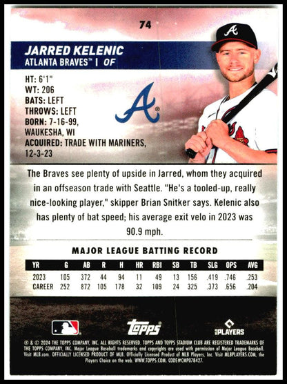 2024 Stadium Club #74 Jarred Kelenic Atlanta Braves