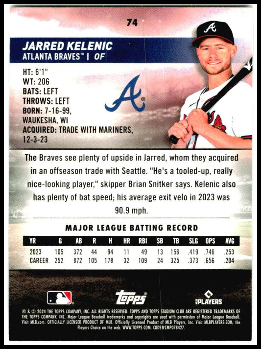 2024 Stadium Club #74 Jarred Kelenic Atlanta Braves